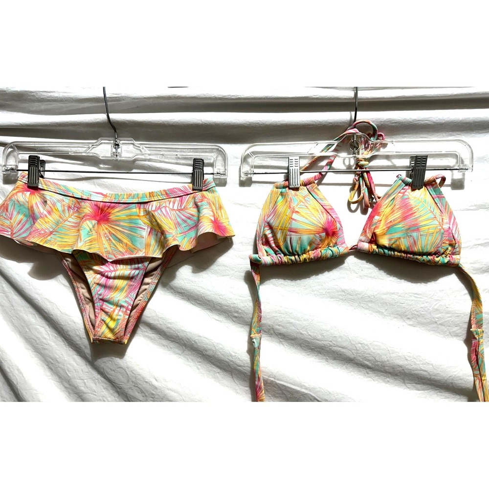 Andi Bagus Medium Hawaiian Print Triangle Top Brazilian Style Ruffle Bikini